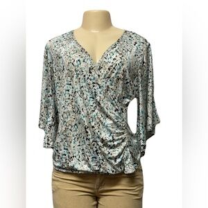 MSK Gray and White Asymmetrical Ruched Blouse